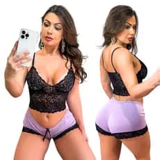 Baby Doll Bicolor Sensual em Renda e Microfibra com Alças de Regulagem