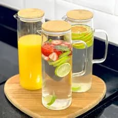 Jarra De Vidro Suco E Agua Com Tampa De Bambu 1,2L Lehavi