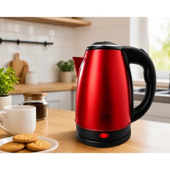 Chaleira Elétrica De Vidro, Inox e Vermelha Automática 1,8L 127V Lehavi - Base 360°