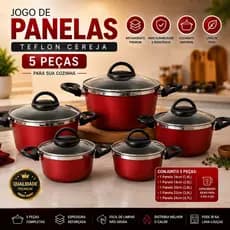 JOGO DE PANELA ANTIADERENTE 5 PEÇAS COM TAMPA DE VIDRO REFORÇADA