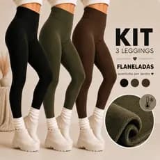 Kit 3 Calça Legging Flanelada Inverno Térmica Forrada Não Transparente Modeladora