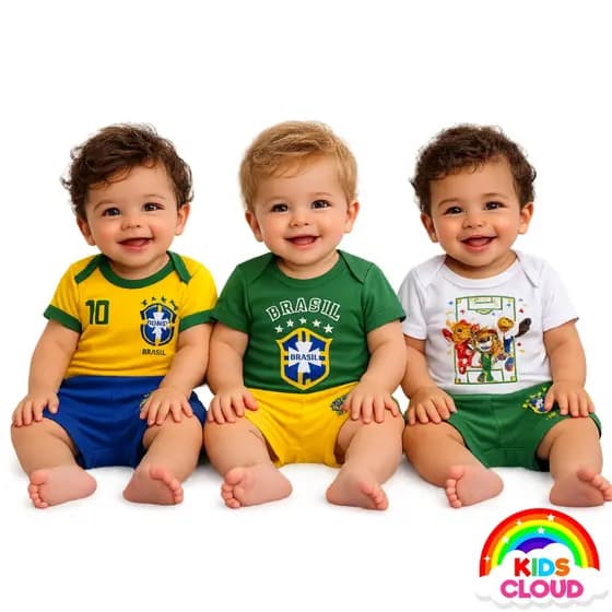 Conjunto do Brasil infantil body e short || 100% Algodão