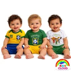 Conjunto do Brasil infantil body e short || 100% Algodão