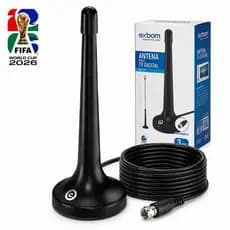 Antena Digital TV Interna Externa 4k HDTV UHF VHF Base Magnética Exbom Cabo 3m Sinal HD