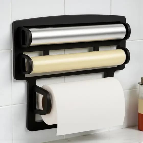Porta Papel Toalha Triplo Suporte Preto Rolos Para Cozinha 3 em 1