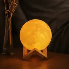 Luminária Lua Cheia 3D LED com Base – Luz Noturna Abajur para Quarto, Sala ou Presente