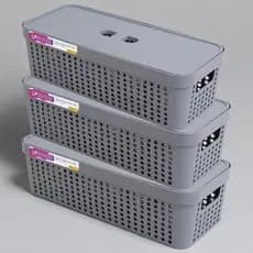 Kit 3 Caixas Organizadoras 3,6L com Tampa Invisível – Plástico Resistente Multiuso Casa e Escritório