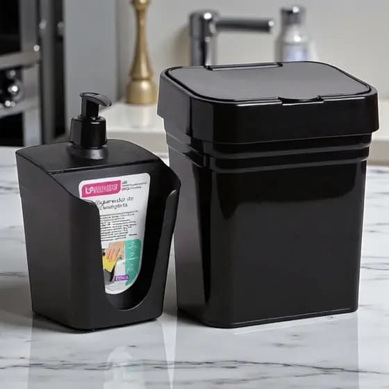 Kit Pia Lixeira + Dispensador Detergente Porta Esponja Plástico Resistente Organizador Cozinha