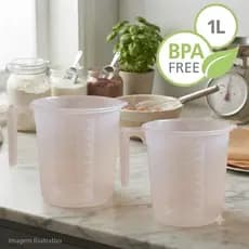 Kit 2 Jarras Medidoras Graduadas 1L ErcaPlast Plástico Transparente Copo Medidor 1000ml Cozinha Confeitaria Padaria