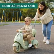 Moto Elétrica Infantil Rosa 6V com Rodinhas e Empurrador Integrado