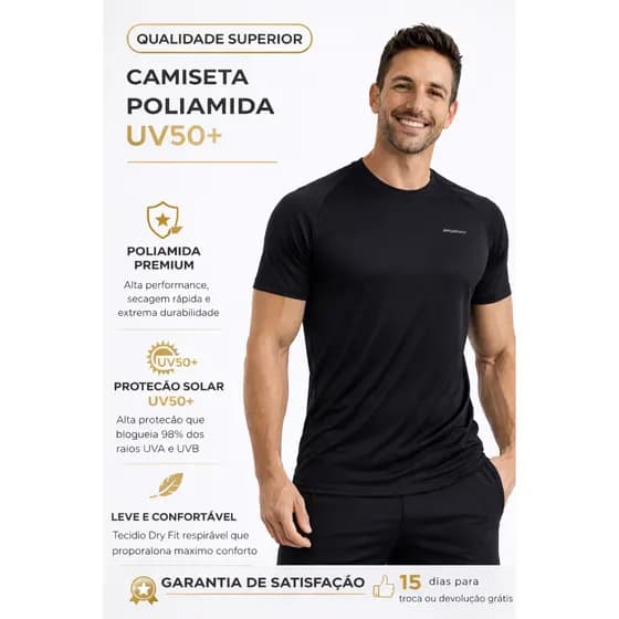 Camiseta Poliamida Dry Fit UV50 SportFit Segunda Pele Leve Geladinha Academia Casual Confortavel