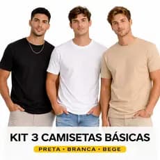 Kit 3 Camisetas Masculinas 100% Algodão Casual e Academia para o dia a dia gola redonda gola careca