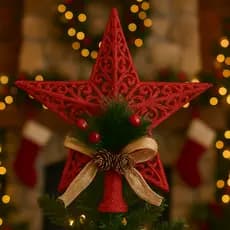 Topo de Árvore de Natal Estrela Decorativa 🎅 Vermelha Brilhante Enfeite Natalino Clássico Decorações
