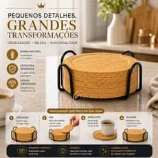 Porta Copo Bambu Redondo com Suporte de Ferro 4/8 Unidades | Cozinha, Mesa, Sala
