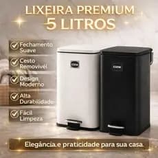 Lixeira 5 Litros com Pedal Amortecedor Banheiro Cozinha Escritório Preta Branca Compacta Moderna