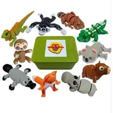 kit 10 Miniaturas de Animais Silvestres em Impressão 3D e Estojo com Identificação