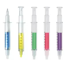 10 Un. Caneta Em Formato De Seringa Com Marca Texto - Cores