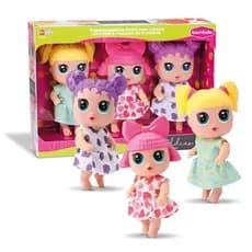 Kit 3 Bonecas Bebê Cabelo Loiro Roxo Ruivo Menina Baby Buddies Infantil Roupinha Sabores Abacaxi Uva Morango