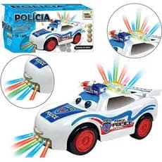 Brinquedo Bate Volta Carro de Policia Branco Azul Sirene Musical Menino Infantil Anda Mexe Movimento Emite Luzes Som Bate & Volta Criança Bebê