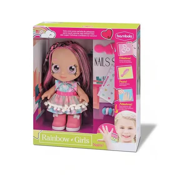 Brinquedo Boneca Rainbow Nails Pink Olho Castanho Bambola