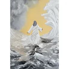 Quadro Decorativo Religioso em Relevo – Jesus Acalma a Tempestade. Arte Texturizada Artesanal