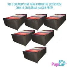 KIT 6 COLMEIAS ORGANIZADORAS G EM TNT PRETO PARA CAMISETAS - PUPILAR