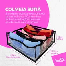 COLMEIA P/ SUTIÃ DO PP AO GG (10 X 30,5 X 30,5) PRETA - PUPILAR