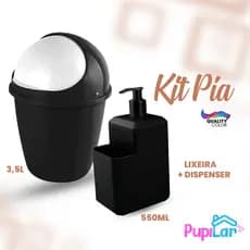 KIT CONJUNTO DE PIA LIXEIRA 3,5L + DISPENSER 550ML PRETO - PUPILAR
