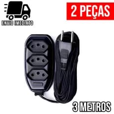 Kit 2 Extensão Elétrica 3 Metros Bivolt com 3 Tomadas 110v Tripolar Alexa Compacta