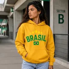 Moletom Canguru Brasil Copa do Mundo Torcida Brasileira Verde Amarelo Premium 3 Cabos