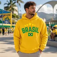 Moletom Canguru Estampado Brasil Torcedor Copa do Mundo Verde Amarelo Premium 3 Cabos