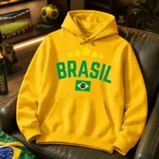 Moletom Canguru Estampa Brasil Copa do Mundo Masculino Feminino Unissex Premium 3 Cabos