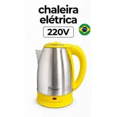 Chaleira Elétrica Inox 2 Litros 220V  Amarela Ferve Água Rápido Desligamento Automático