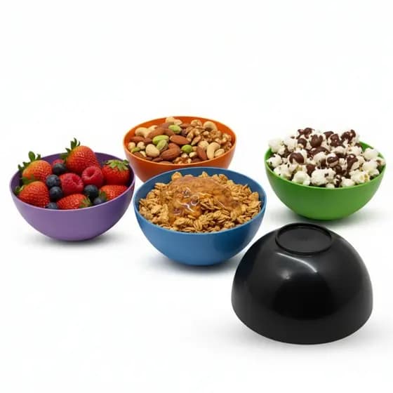 KIT 5 POTES BOWL COZINHA 380ML REDONDO DE PLÁSTICO MULTIUSO COLORIDO TIGELAS SORVETE DOCE SALGADO