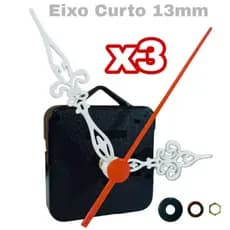3 Mecanismo Motor Do Movimento Relógio De Parede Eixo Curto 13mm Ponteiro Branco Colonial