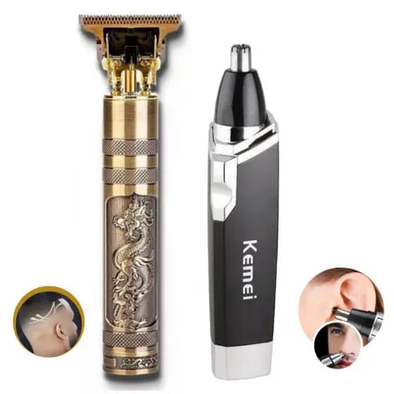 Barbeador Elétrico Profissional + Arranca Pelos Nariz Kemei Portátil