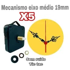 5 Mecanismos P/Relógio De Parede Engrenagem 19mm Sem Ruído Tit Tac Ponteiros trabalhados Colonial