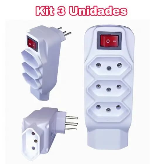 3 Filtro De Linha 4 Tomadas Inteligente Casa Segura C/ Botão Liga E Desliga