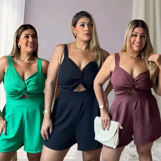 Macaquinho Solto Plus Size Feminino Curto  Alça Larga Elegante All Curve Tendencia Promoção