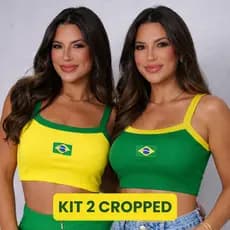 KIT 2 Cropped Brasil Feminino Copa do Mundo 2026 alcinha bordado regata look