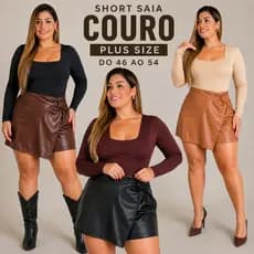 SHORT SAIA DE COURO PLUS SIZE CÓS ELASTICO LOOK FESTIVAL CURVE OUTONO INVERNO GG G1 G2 G3