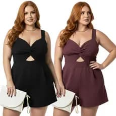 Kit 2 Macaquinho Plus Size Feminino Curto – Soltinho, Elegante e Modela o Corpo