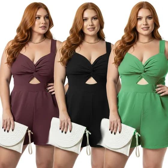 Macaquinho Plus Size Feminino Curto – Soltinho, Elegante e Modela o Corpo