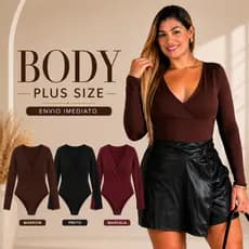 Body Plus Size Manga Longa feminino com Decote V elegância e conforto GG G1 G2 G3