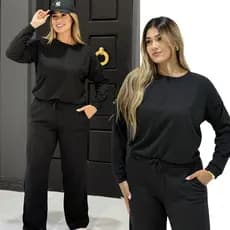 Conjunto Femenino Lanzinha Ribi canelada 2 Peças Blusa e Pantalona plus size