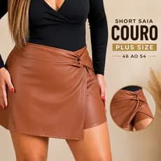 SHORT SAIA PLUS SIZE DE COURO BALADA FESTIVAL LOOK CURVE OUTONO INVERNO FEMININO