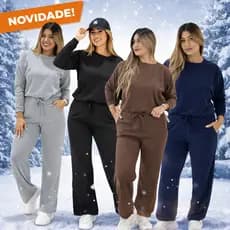 Conjunto Femenino Lanzinha Ribi canelada 2 Peças Blusa e Pantalona plus size inverno