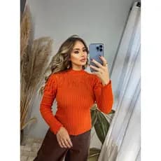 Blusa Tricot Feminina de Frio Detalhe Rendado Manga Longa Lançamento Tricô Elegante Moda Inverno