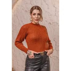 Blusa de frio Cropped Tricot feminina Manga Longa