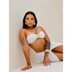 Conjunto 3 Peças Katarina Saia Longa Tomara que Caia Fivela Dourada Asa Delta Empina Bumbum Europeu
